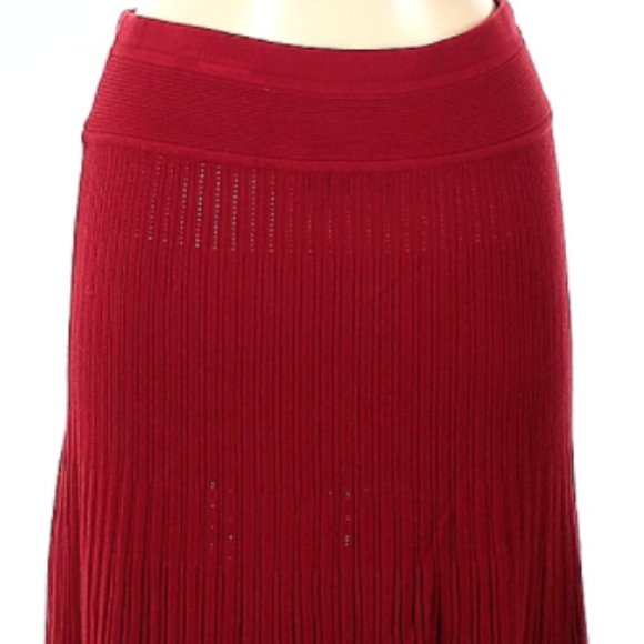 Donna Karan Designer Ruby Red Sweater Skirt Stretch Knit Flared Fluted Tulip Hem - Picture 4 of 7